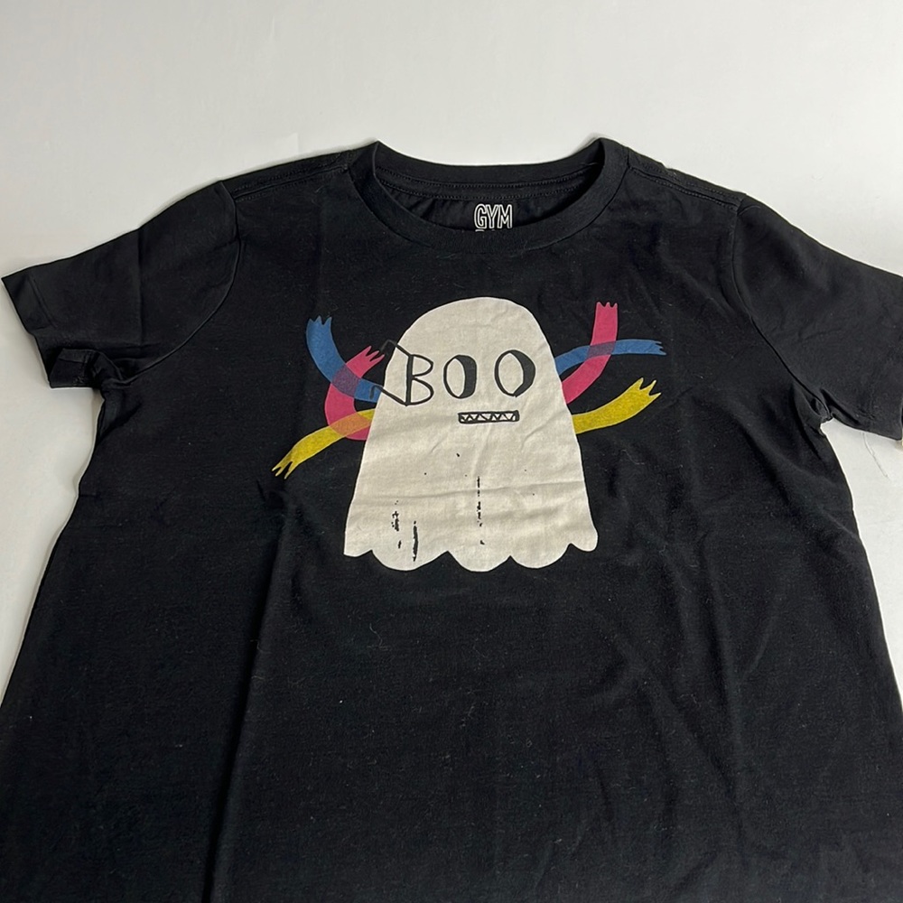 New Gymboree Halloween Boo Ghost T-Shirt large size 10-12 Black Short Sleeve 09